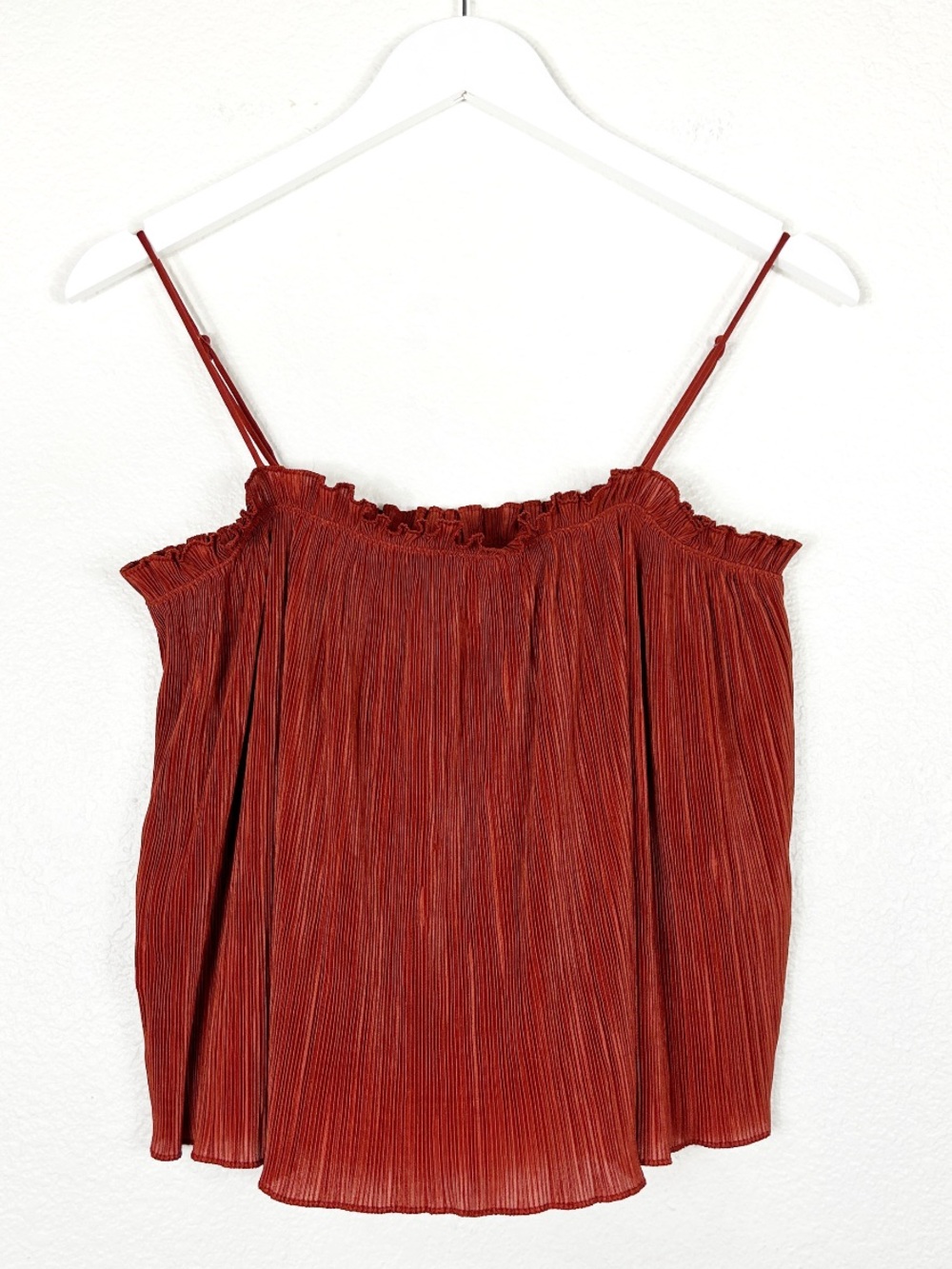 Madewell Pleated Ruffled Nicole Plisse Rust Camisole Swing Top Size S